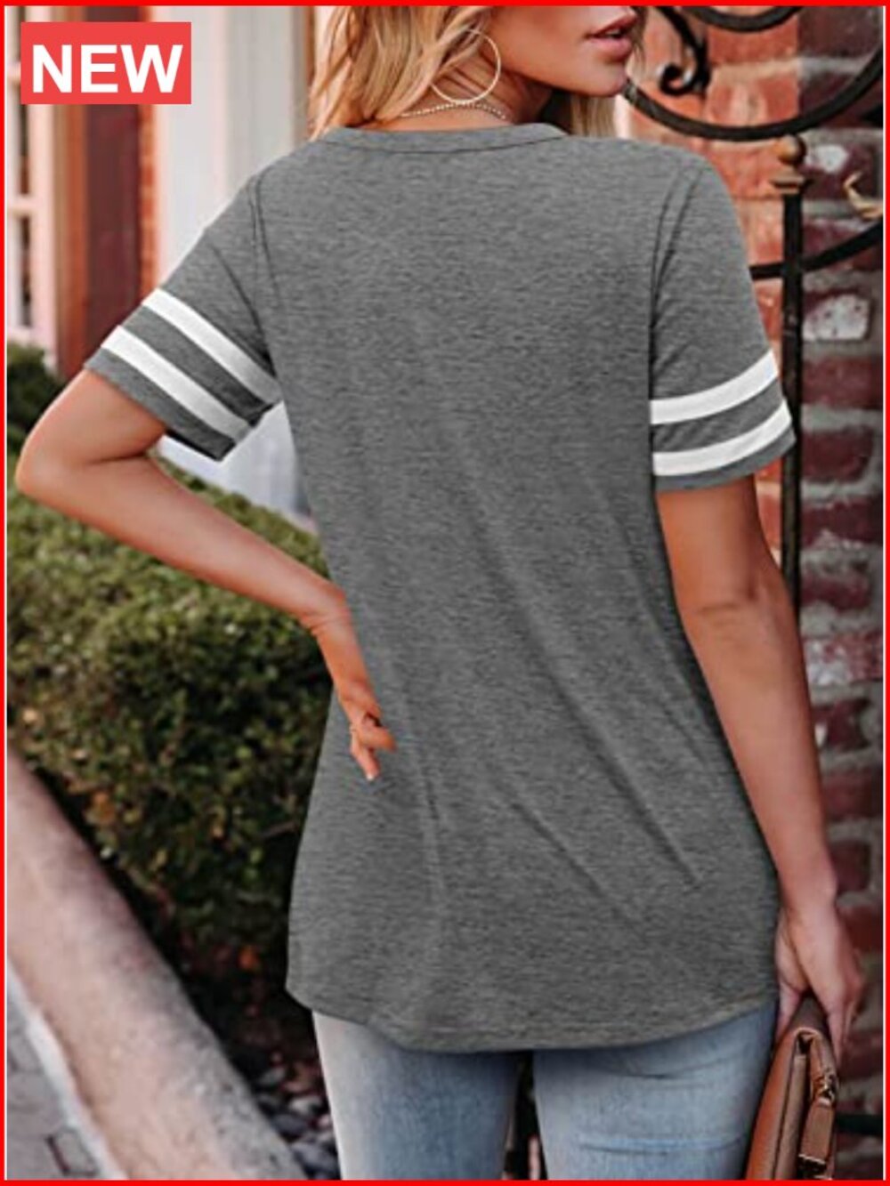 V-Neck Short Sleeve Tunic T-Shirt Loose Fit Cotton Blend - Picture 6 of 7